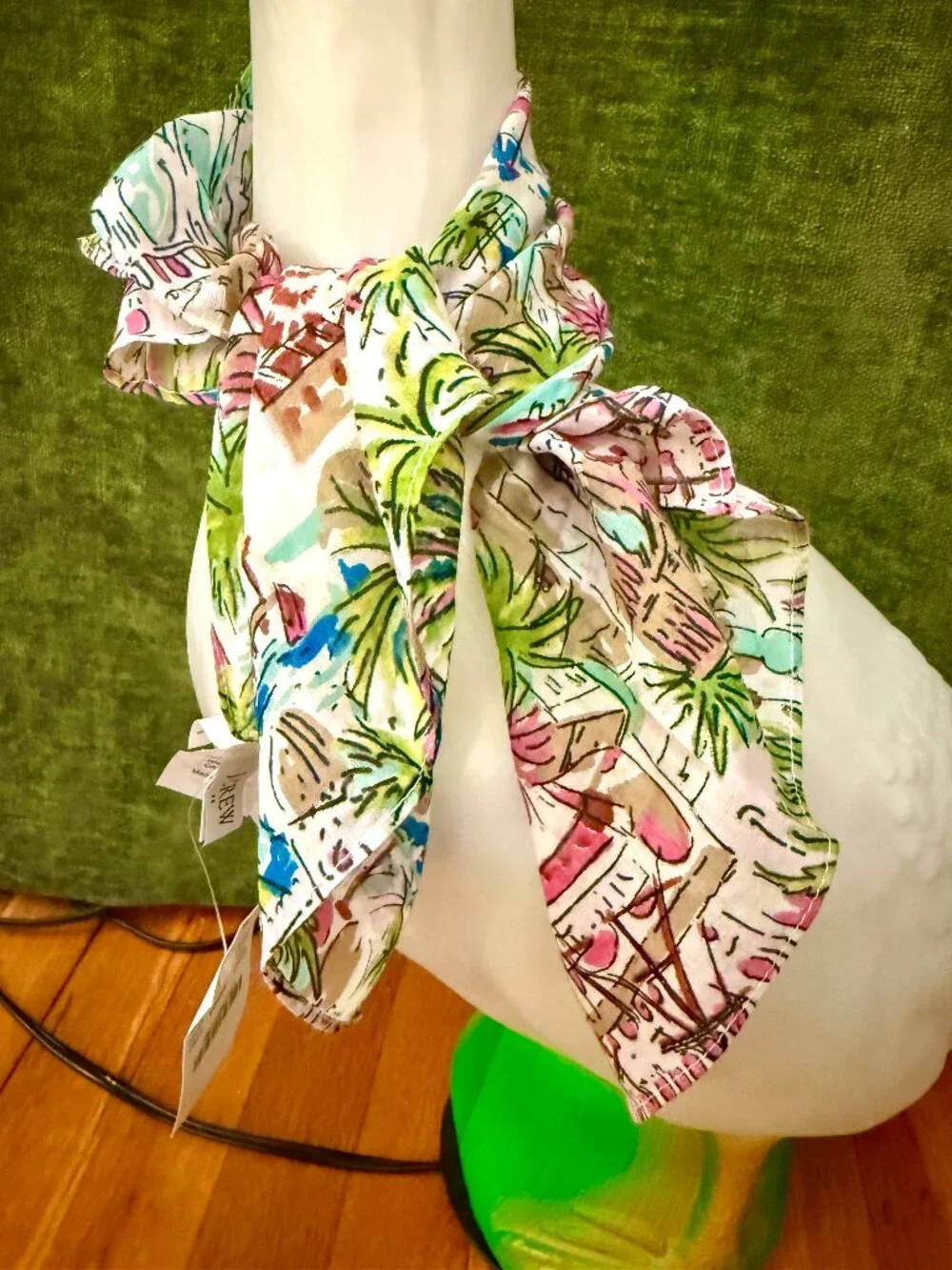 J.Crew NWT 100% Cotton Tropical Print Scarf Palm Trees Boats Multicolor